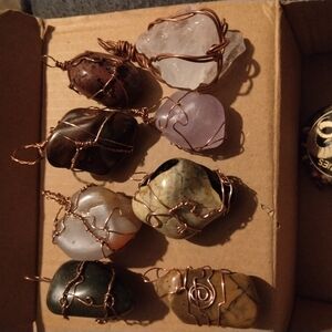 Handcrafted Wire-Wrapped Stone Pendant Set